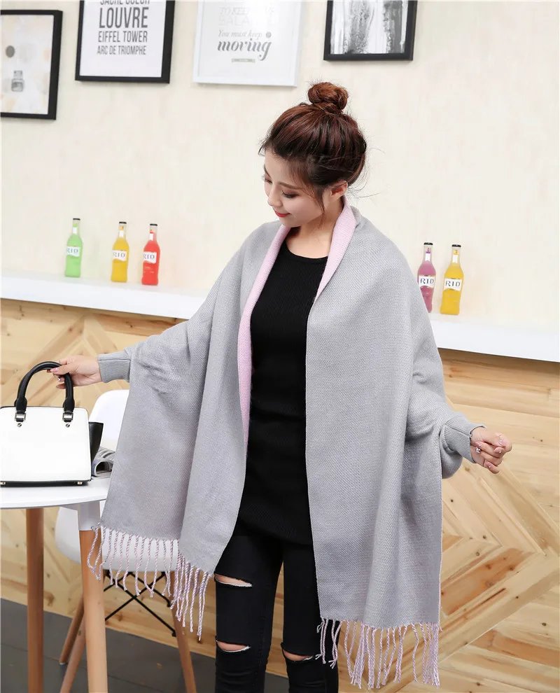 Женское Трикотажное пончо Длинное свободное с кисточками весна осень 2020| |