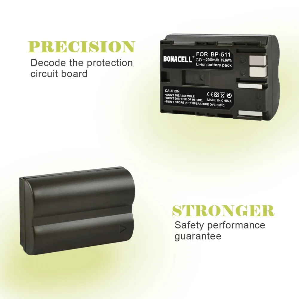 Bonacell 2200 мА/ч, BP-511 BP-511A BP 511A для Камера Батарея BP511 BP 511 для цифровой однообъективной зеркальной камеры Canon EOS 40D 300D 5D 20D 30D 50D 10D G6 L50
