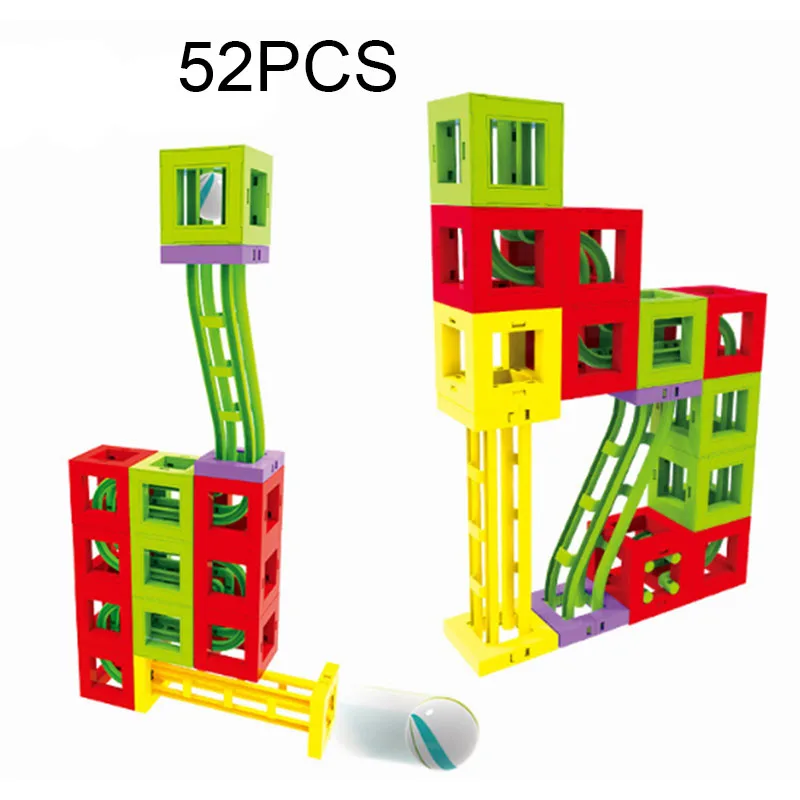 52pcs Магнитные мраморные гоночные беговые дорожки, лабиринт, скользящие шарики, прокатный мяч, магнитные строительные блоки, строительные игрушки, развивающие игрушки для детей - Цвет: 52pcs