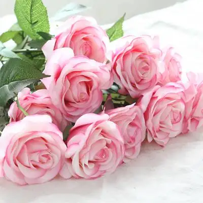 A Light pink 6 20 шт./компл. Роза Цветы Букет Королевская роза Высококлассные Искусственные цветы из шелка Настоящее прикосновение роза цветы, дома, свадебное украшение - Цвет: A Light pink 6