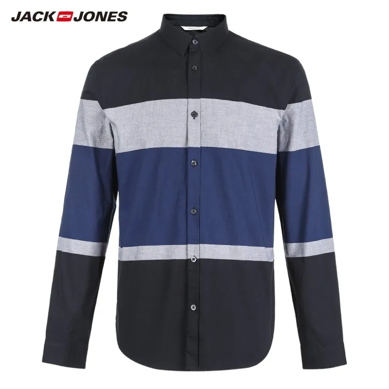 Мужская Повседневная рубашка в полоску JackJones 100% хлопок одежда 218305542|Повседневные