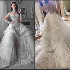 Роскошные свадебные платья с длинными рукавами, модель 2018 года, свадебные платья со съемным шлейфом и аппликацией