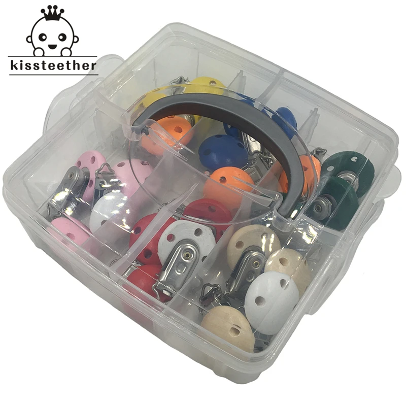 Paquete de combinaci&oacute;n de joyer&iacute;a de lactancia DIY, chupete de beb&eacute; Natural de madera de colores mezclados, Clip, juego de juguetes mordedores para beb&eacute;, 24 Uds.-0