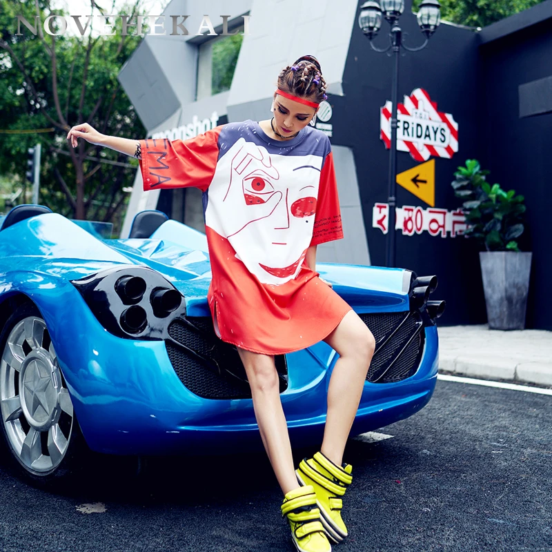 Женская футболка с принтом граффити свободная длинная в молодежном стиле