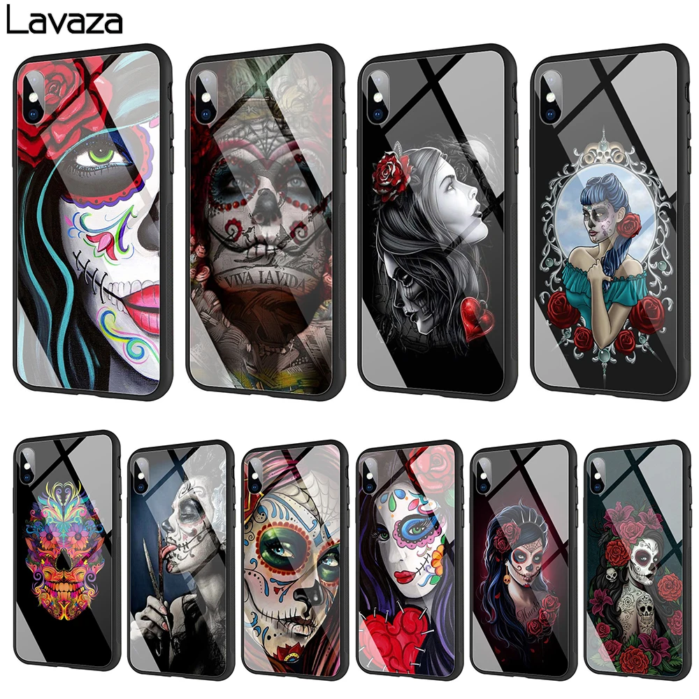 Lavaza мексиканский череп Девушка закаленное стекло ТПУ чехол для iPhone XS Max XR X 8 7 6 6S Plus