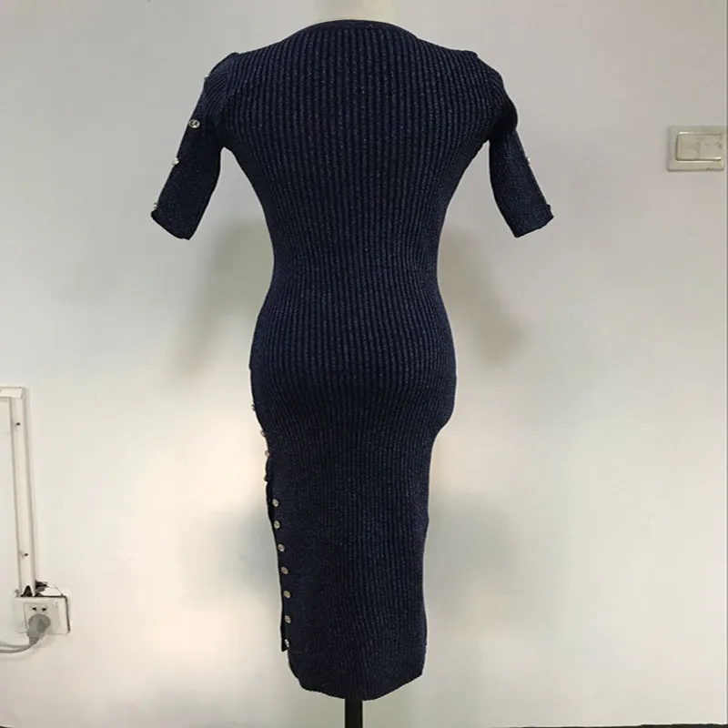 2017 Women Sexy Sparkling Half Sleeve Knitting Dresses Fashion Woman Side Splits Buttons Maxi Dress Vestidos | Женская одежда