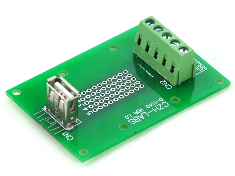 

USB Type A Female Vertical Jack Breakout Board, Terminal Block Connector.