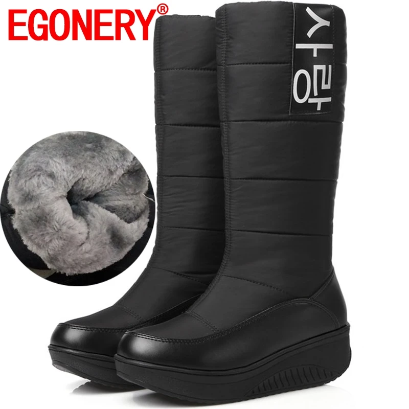 EGONERY/женские зимние сапоги до колена на меху в Корейском стиле модные теплые женские сапоги с плюшевой подкладкой на зиму и весну вечерние сапоги размера плюс 35-44 CN