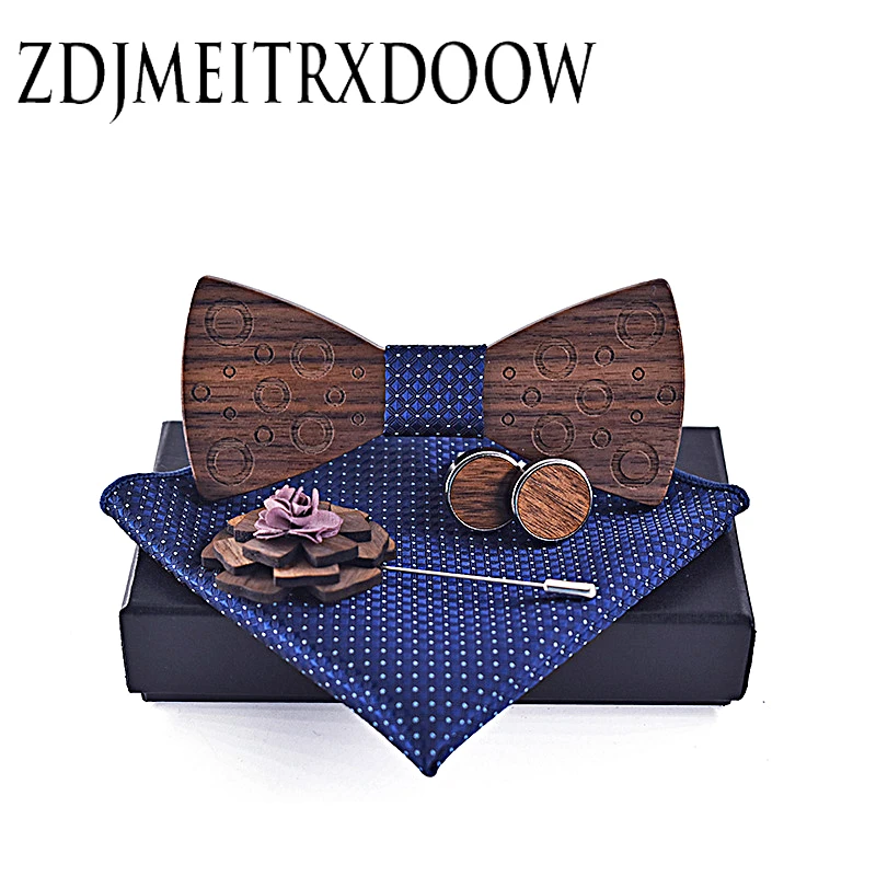 

Mens Wood Pocket square Brooch Gravata Tie Hanky Cufflink Sets Wooden bow tie Handwork Carving Wedding Men bowtie set