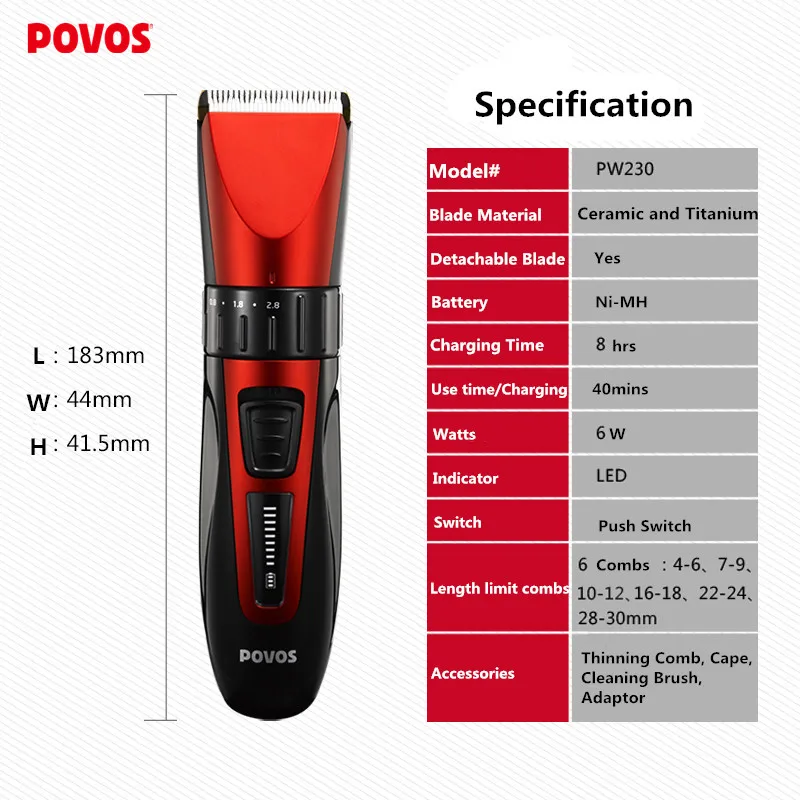 Горячая POVOS Заводская Прямая продажа электрическая машинка для стрижки волос