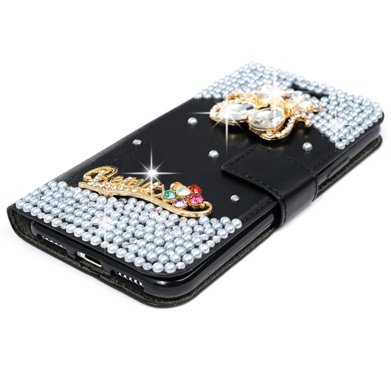 Handmade 3D Diamond Flip Case For Samsung Galaxy Note 8 / S7 Edge Rhinestone Glitter Hard Back Leather Cover Cases iphone X |