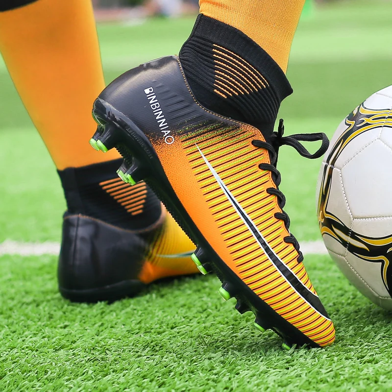 Мужские футбольные бутсы для футбола Длинные шипы TF высокие кроссовки мягкая