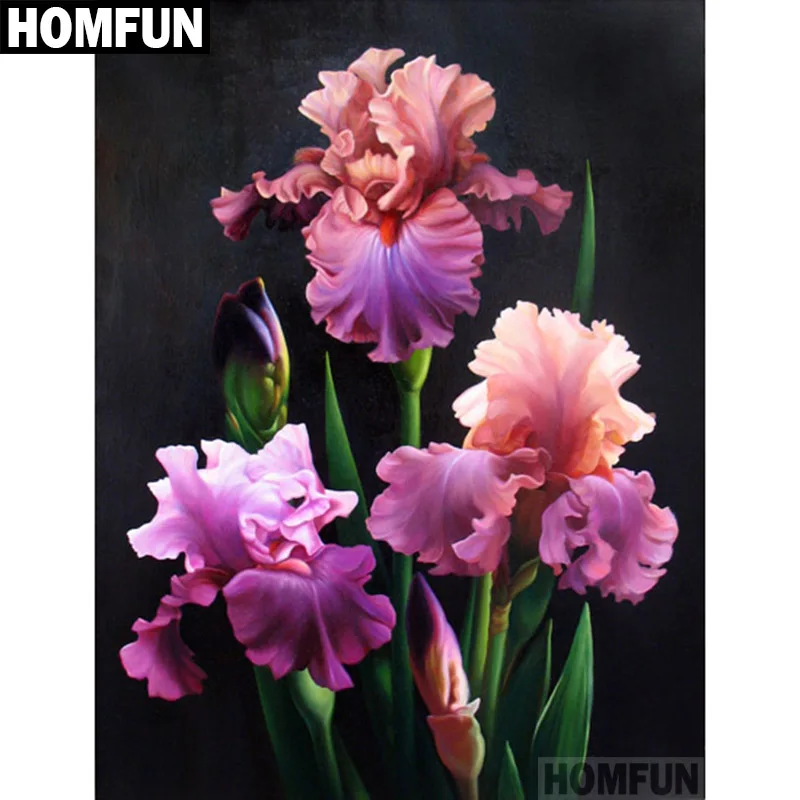 Алмазная 5D Вышивка HOMFUN цветок радужной оболочки полноразмерная