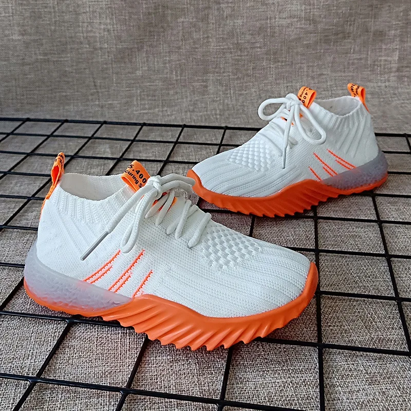 2021 Boys Girls Mesh Knitting Lace-Up Sneakers Toddler/Little/Big Kid Fashion Trendy Trainers Children School Breathable Shoes | Детская