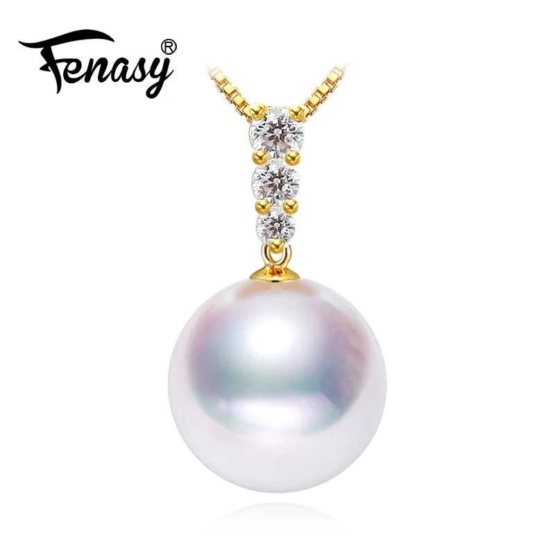 FENASY 18K Gold Pendant 8-9mm Round Freshwater Pearl Jewelry Necklaces &amp Pendants Bohemian Send S925 Silver | Украшения и