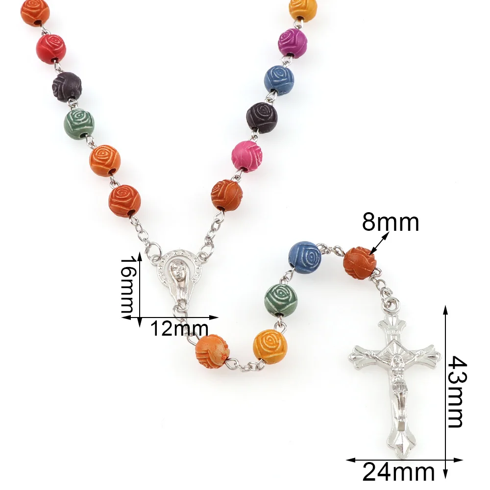 8 мм религиозная с камнями внутри цветная Роза ожерелье круглые молитвенные бусы