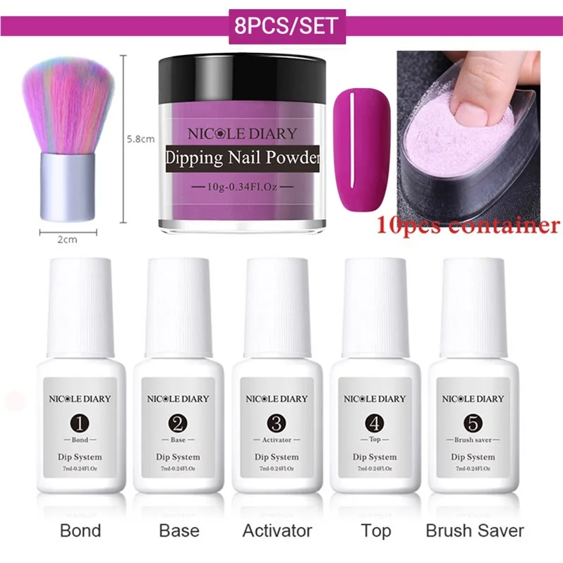 set 9 NICOLE дневник матовый Dip порошок для ногтей набор 10 г красочные окунания ногтей блеск набор натуральный сухой хром пыль пигмент украшения - Цвет: set 9