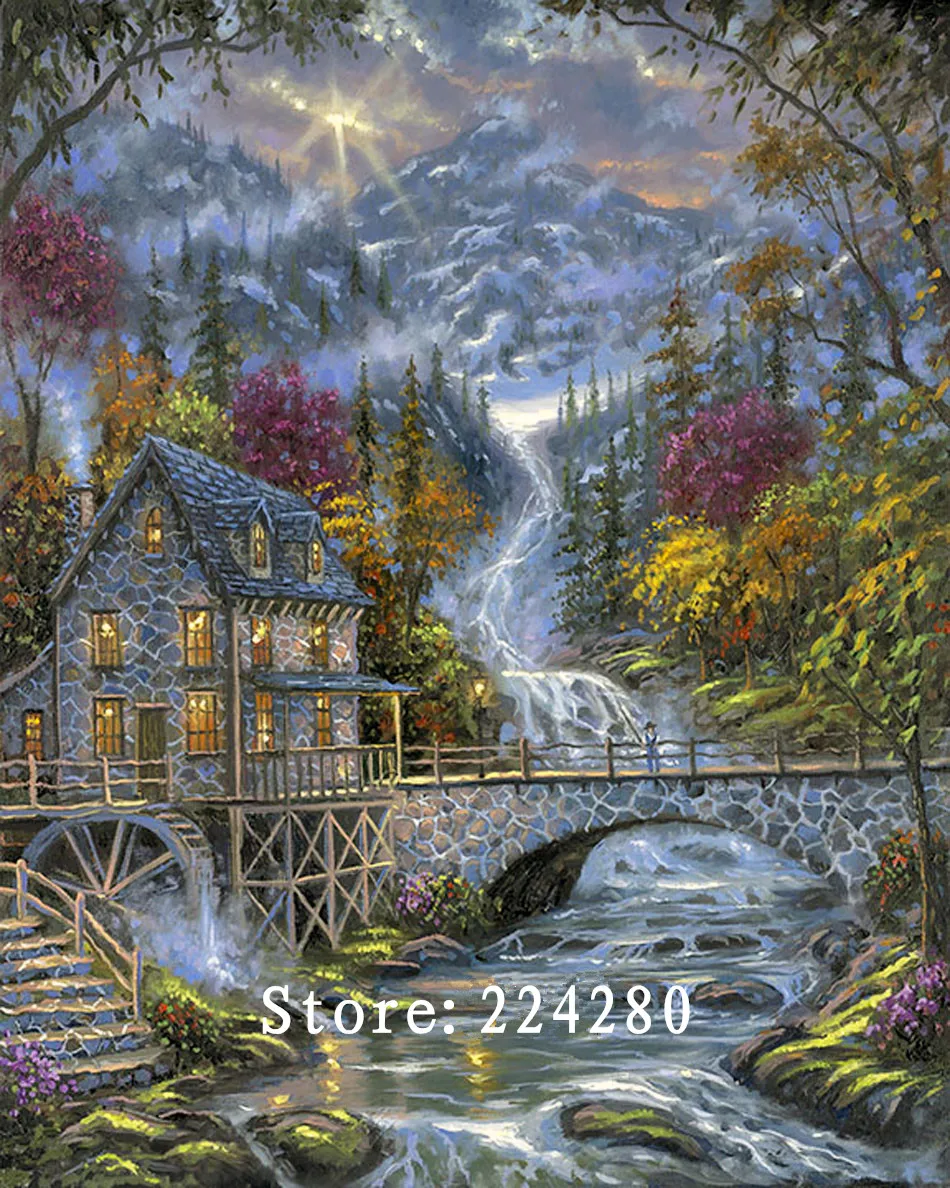 Деревянная рукоделие Водопад в хижине вышивка наборы для вышивки крестиком 14