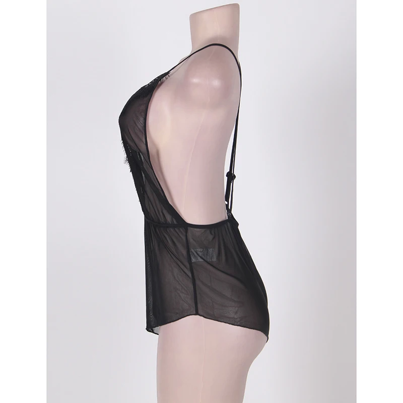Comeonlover черный XL/3XL/5XL прозрачный комбинезон большого размера Горячая глубокий v-образный вырез тела de encaje RE80267 Тедди сексуальное белье, комбинация