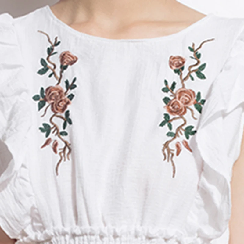 Возможно U белое бежевое платье до колена с цветочной вышивкой и оборками без