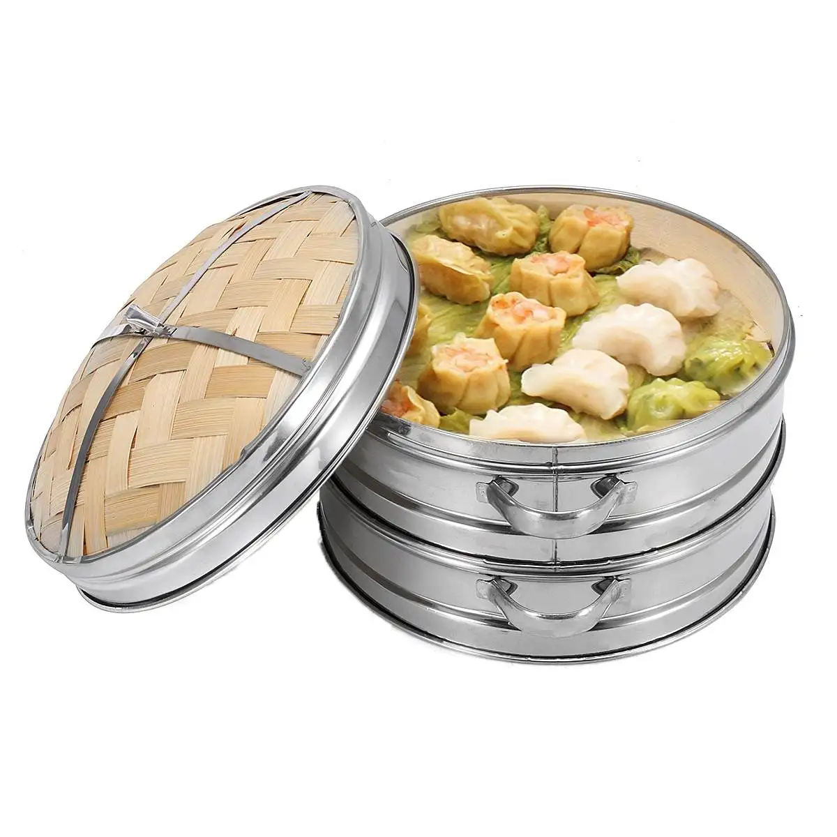 2 яруса бамбуковый пароход с крышкой корзина кухонная посуда для пельменей рыбы риса овощей пасты китайский нагрев Паровая корзина