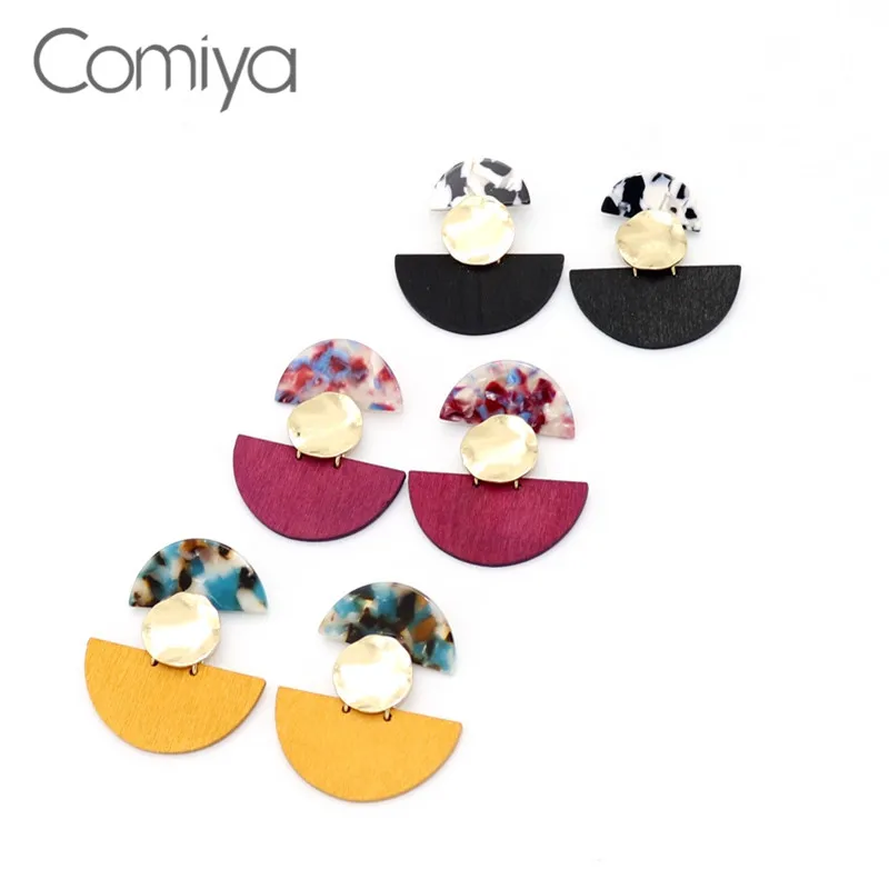 Корейские свисающие серьги Comiya золотого цвета из цинкового сплава, акриловые геометрические серьги-подвески для женщин, массивные аксессуары