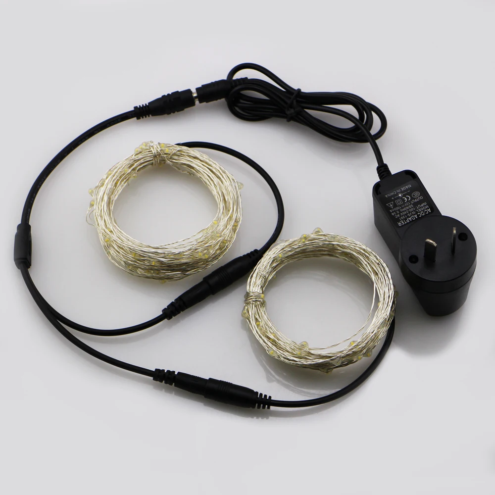 Подключаемый 2*33 фута 100 светодиодные гирлянды открытый серебряный провод 200 LED