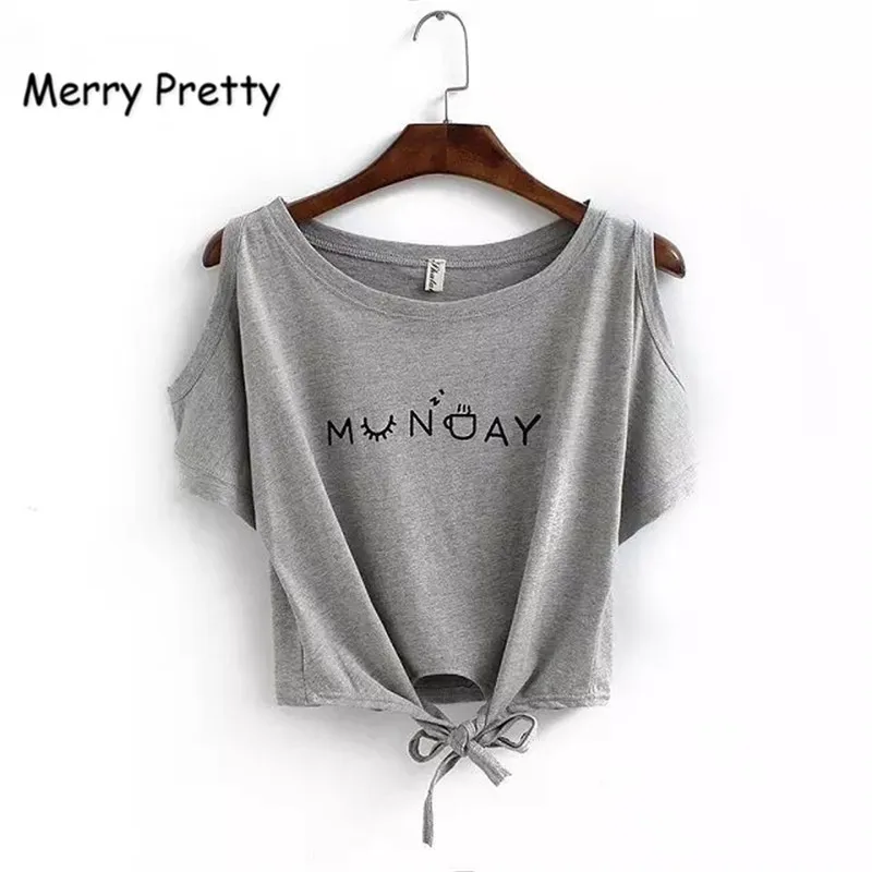 Женская хлопковая Футболка Merry Pretty модная короткая футболка на шнуровке с