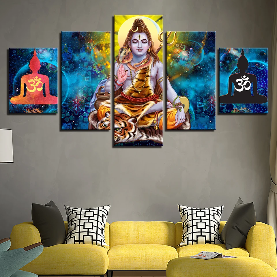 

Canvas Pictures Poster Modular 5 Pieces Hindu God Lord Shiva Paintings HD Printed Art Framework Decoration Home Living Room Wall