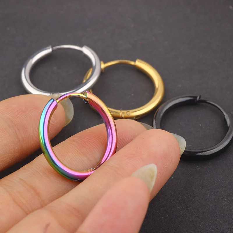 JUNLOWPY 2.5mm width Mens Women Stainless Steel hip hop Helix Ear Circle Hoop Earrings Huggies Piercing Jewelry | Украшения и