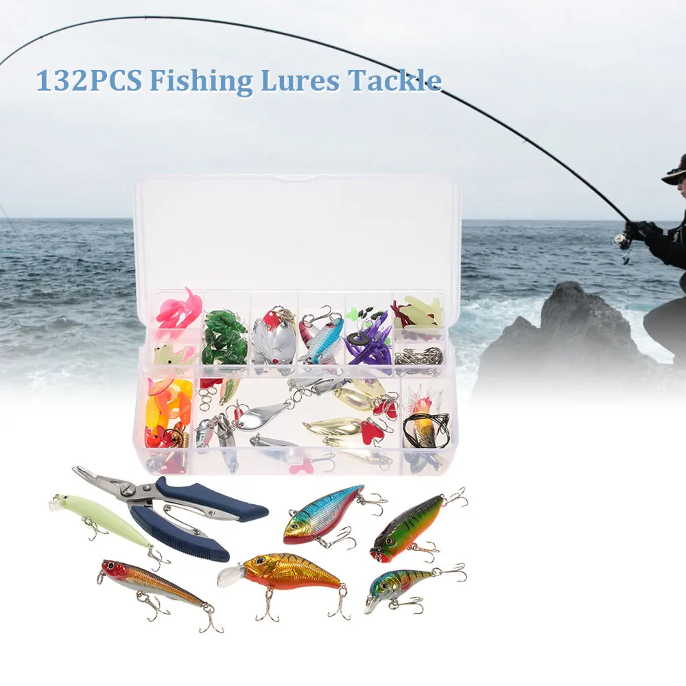 132PCS 73/101/132/232 шт. рыболовные приманки для рыбалки с смешанные Жесткий Мягкие приманки Поппер Приманка VIB топводы поплавок бронзовых морских рыболовных крючков аксессуары Наборы - Цвет: 132PCS