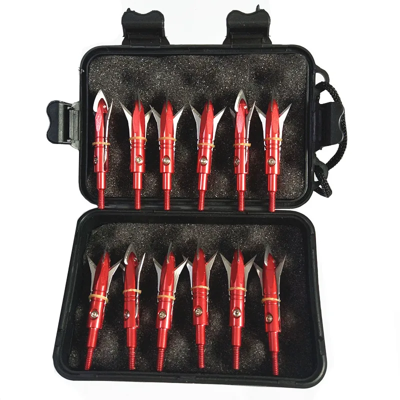 

12PCs Archery Broadhead Crossbow Arrowheads Screwed Points 100 Grain 1.88" Cut Sharp Blades for Hunting with box