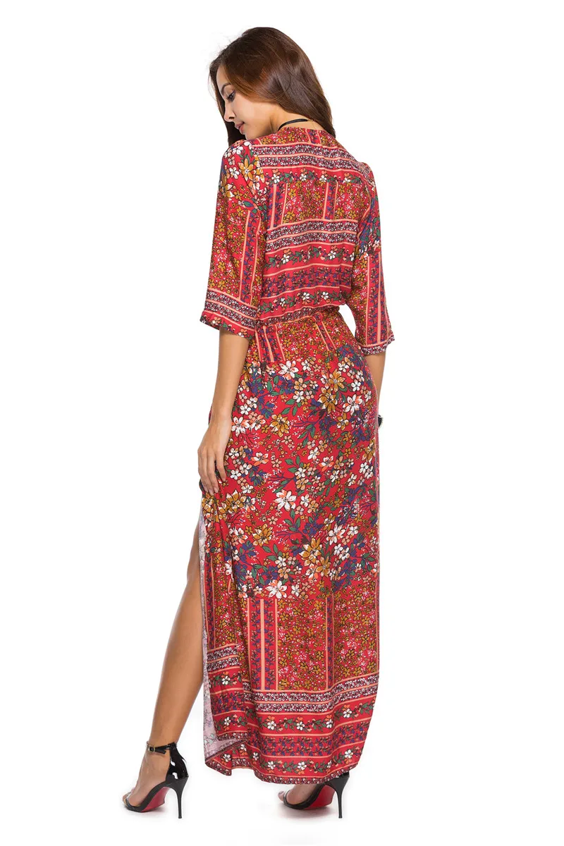 Boho длинное пляжное платье, летнее женское платье-туника на пуговицах, платье с разрезом спереди, купальный костюм, накидка, купальник, юбка, халат De Plage A52