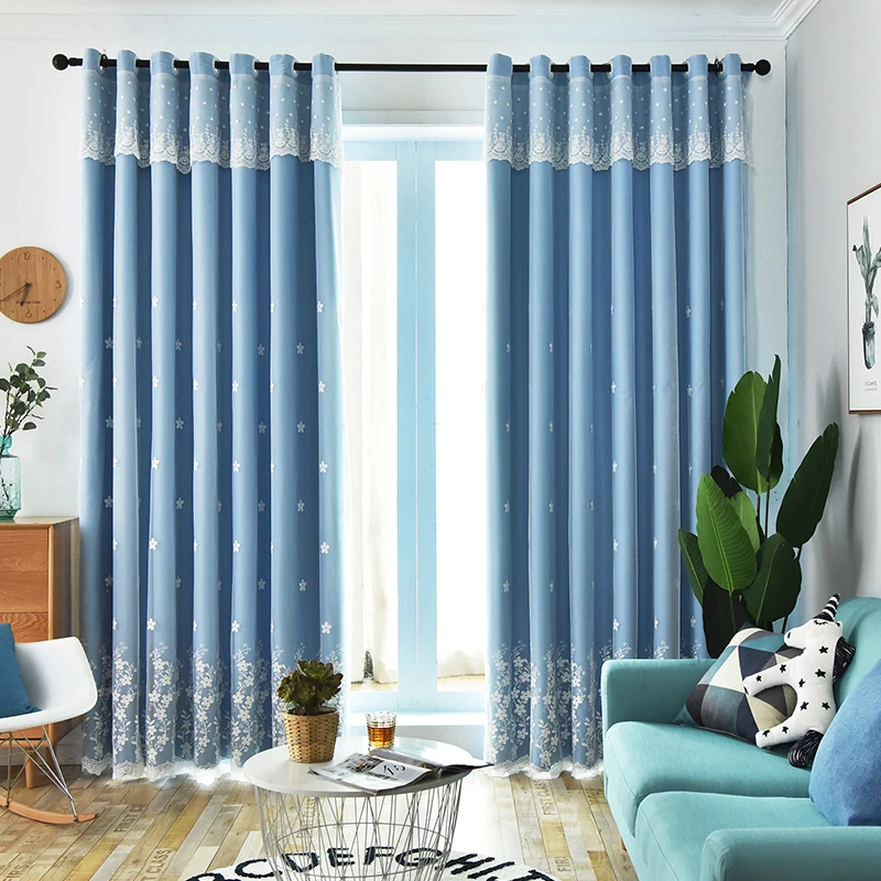 1PC blue curtain Роскошные 2 слоя плотные Шторы ткань Шторы+ занавеска из тюли с вышивкой для Гостиная Спальня окна Шторы шторы 1 Панель - Цвет: 1PC blue curtain