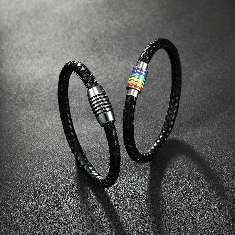 MOGE модные ювелирные изделия мужские черные браслеты из натуральной кожи