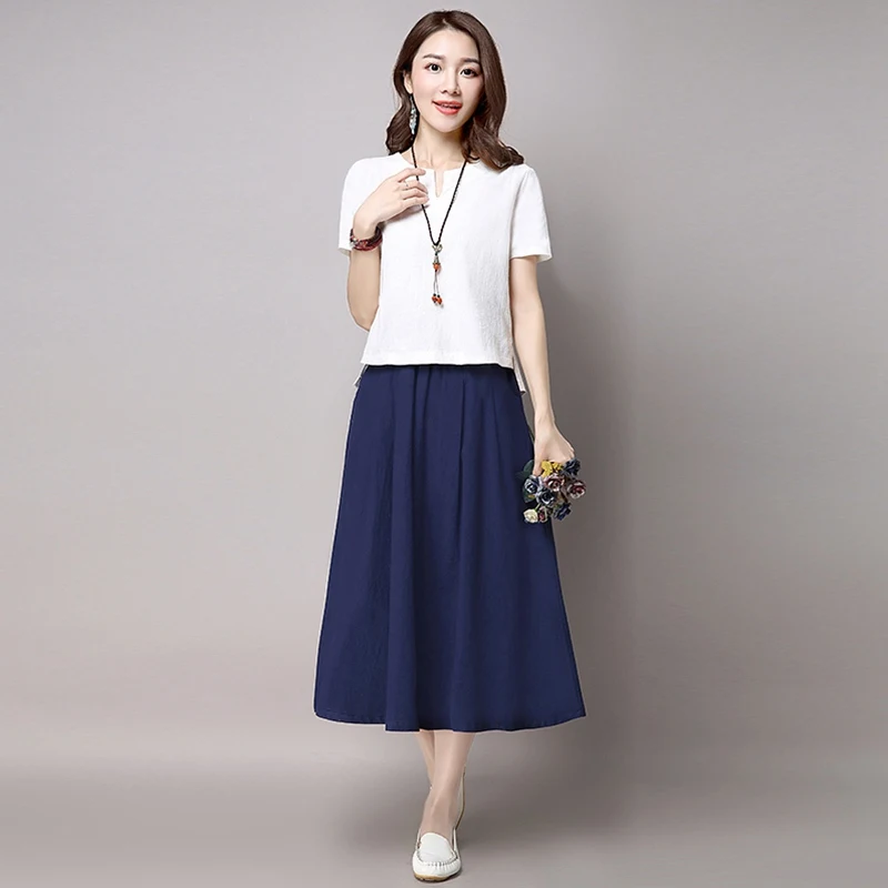 2017 Hot Selling Summer Women casual Linen Skirts Cotton Loose Waist Slim Fit Thin Cute A-Line Solid Natural Blue Skirt | Женская одежда