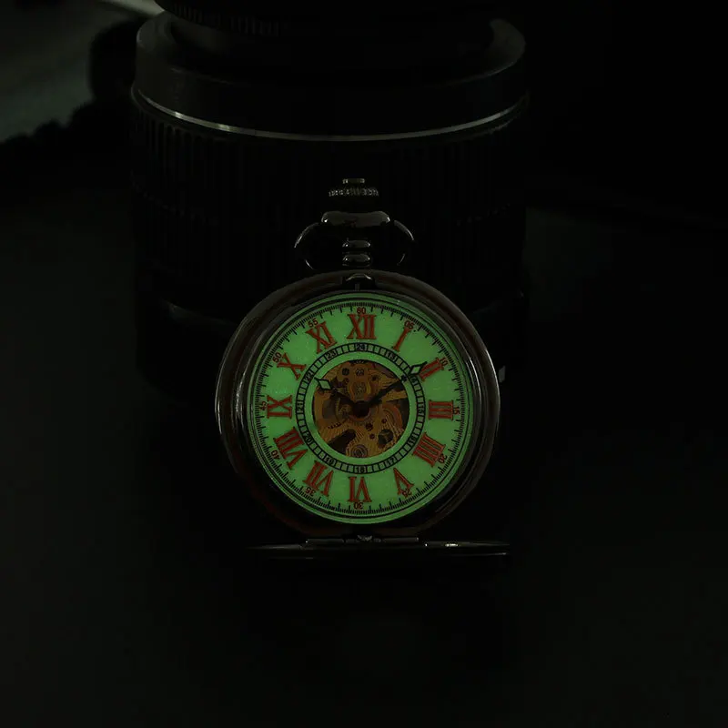 Светящийся циферблат Скелет Самовзводные карманные часы для Для мужчин и женщин