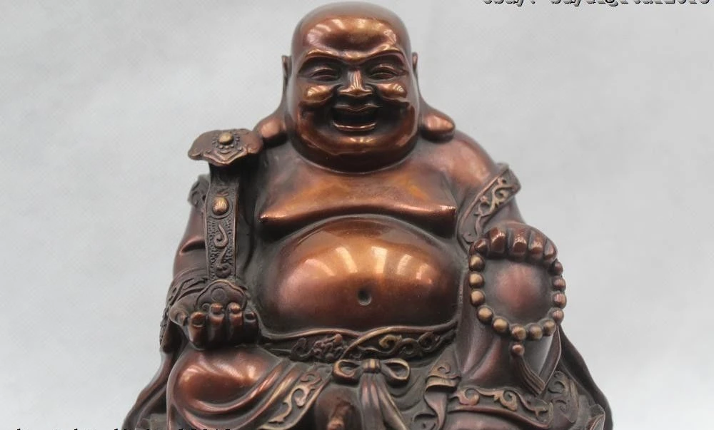 8 &quotКитайский буддийский латунный Дракон Yuanbao счастливый смех Ru Yi Maitreya статуя