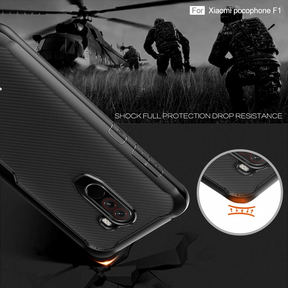 Для Xiaomi Pocophone F1 Мягкий ТПУ+ Жесткий PC чехол-накладка для Pocophone F1 силиконовый защитный чехол для POCO F1 прозрачный чехол
