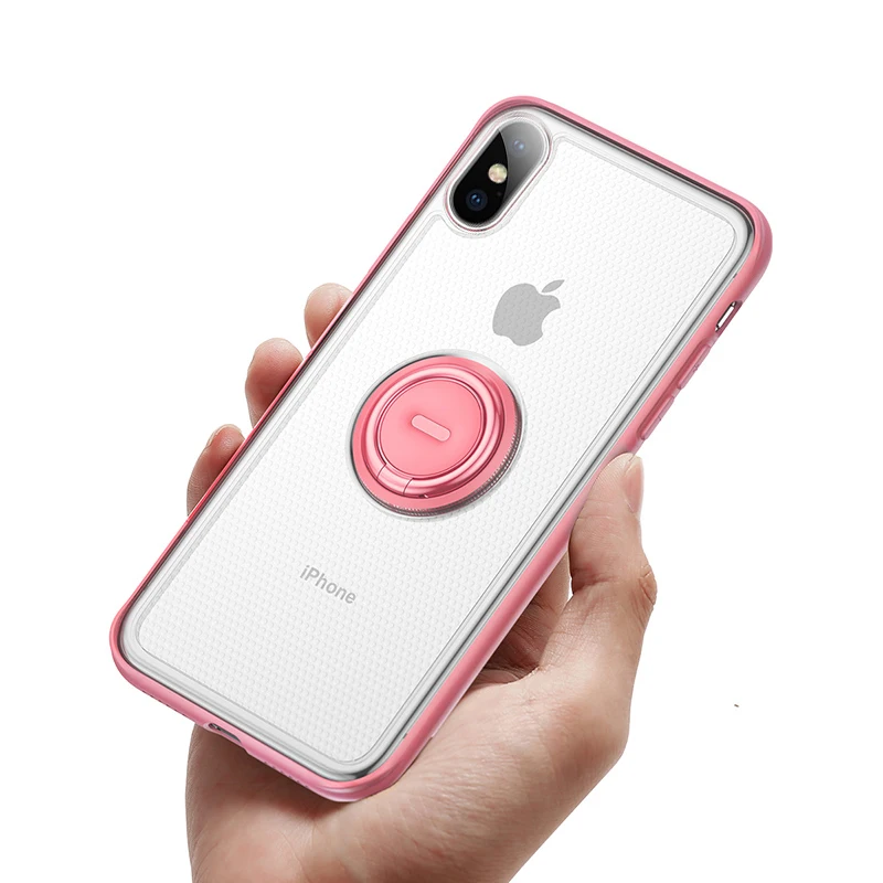 Чехол Baseus с кольцом-держателем для iPhone Xs Max Xr, чехол с подставкой, мягкий ТПУ чехол с кольцом на палец для iPhone, защитный чехол - Цвет: Pink
