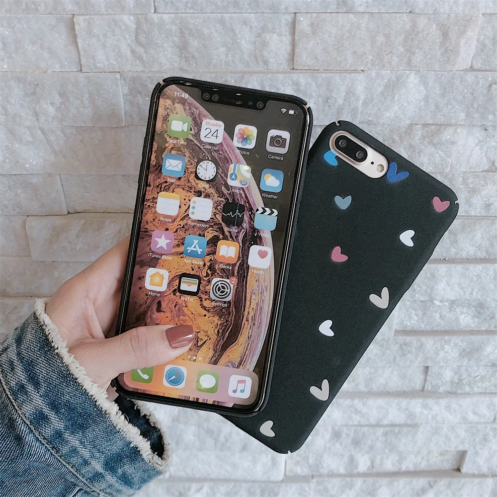Черный чехол с сердцем для телефона iPhone X XS Max XR 10 милый матовый простой жесткий из