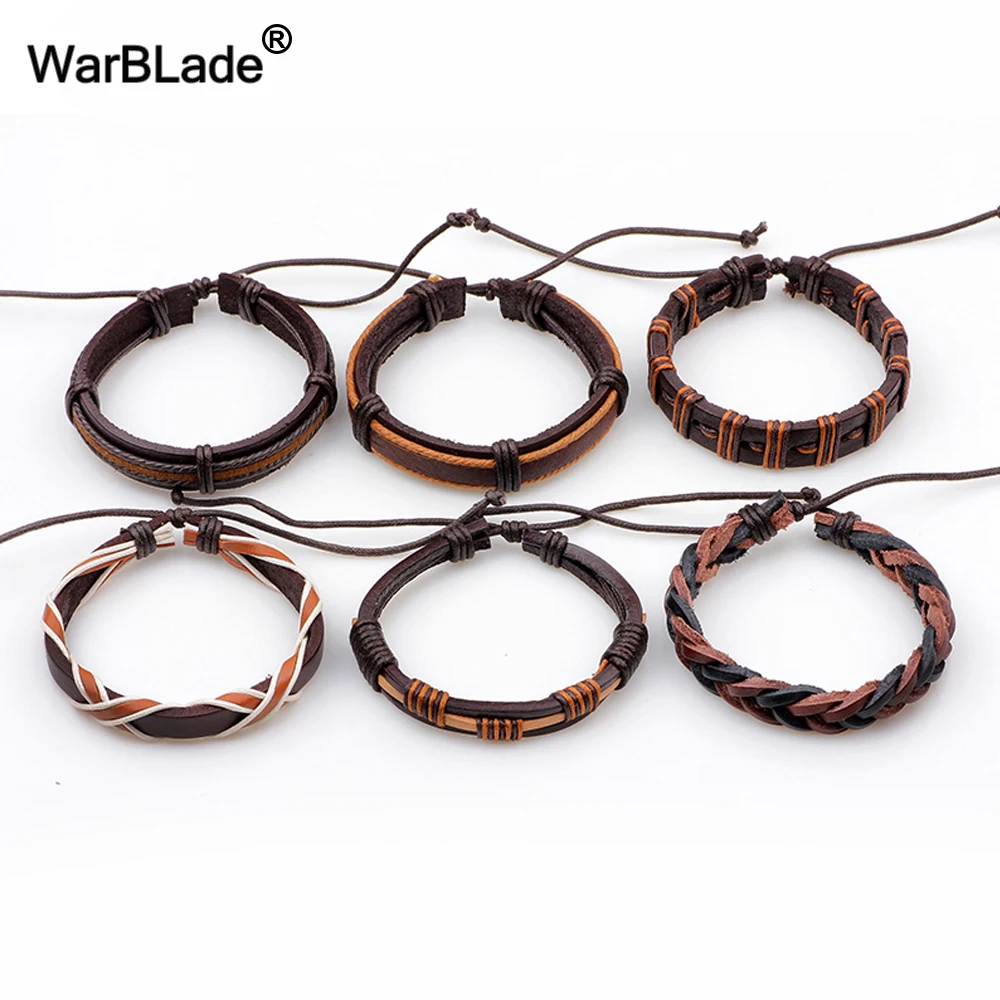 WarBLade Новый 6 шт./компл. мужской браслет из натуральной кожи винтажный