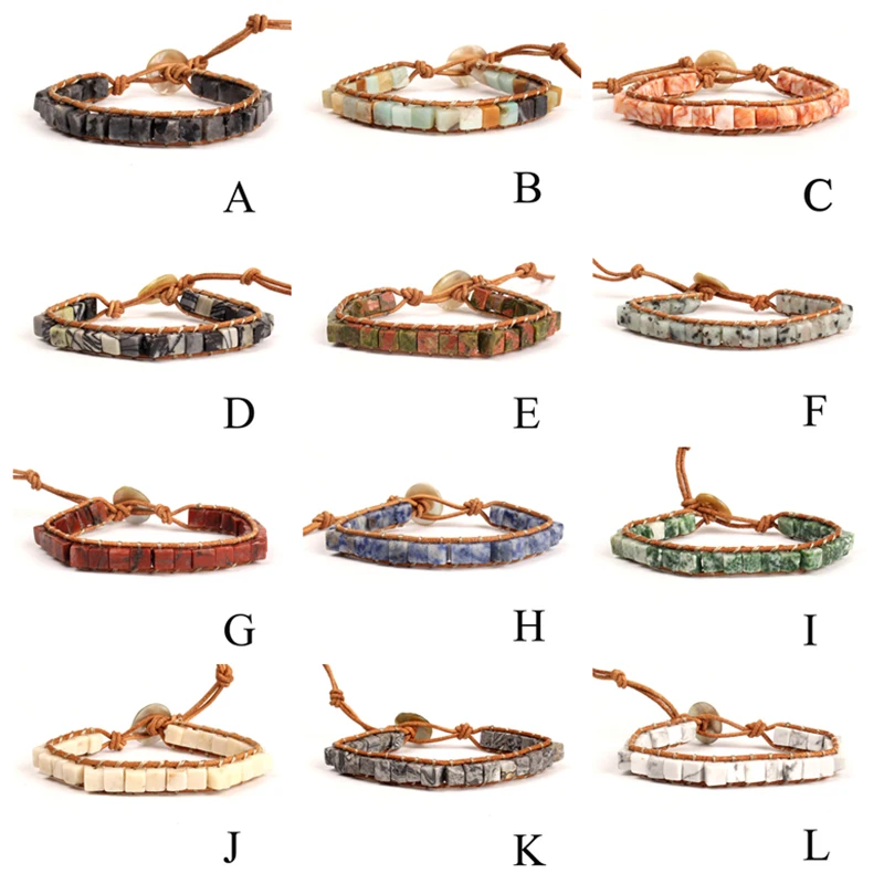 SHINUS BOHO красочные кости форма натуральный камень один кожаный браслет обёрточная бумага полудрагоценный камень квадратный бисерный Браслет манжета