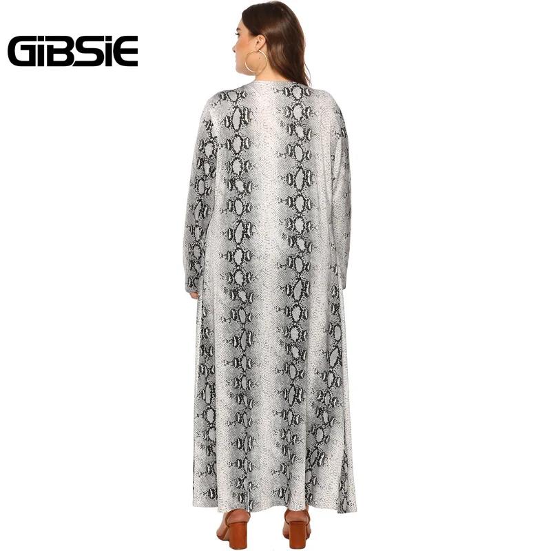 GIBSIE размера плюс, принт змеиной кожи, длинное кимоно, кардиган для женщин,, осенняя мода, v-образный вырез, длинный рукав, повседневное кимоно