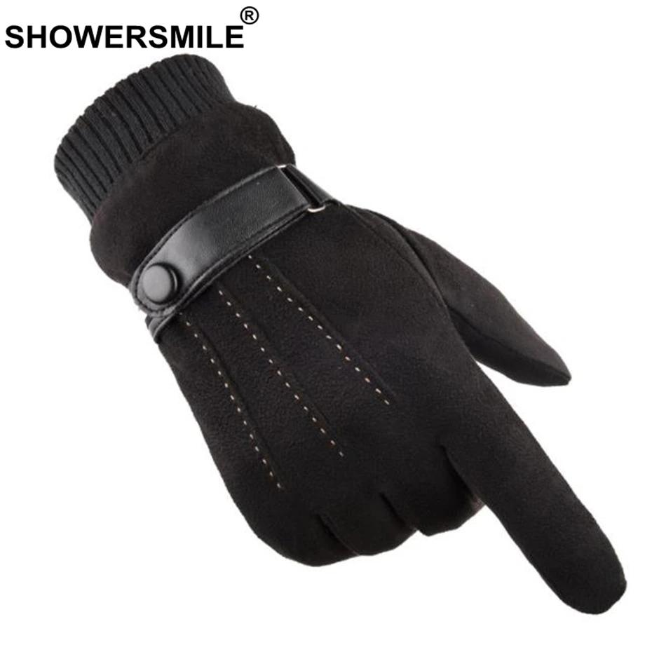 

SHOWERSMILE Real Suede Leather Gloves For Men Touch Screen Winter Warm Velvet Thick Male Outddor Motorbike Cycling Yellow Gloves