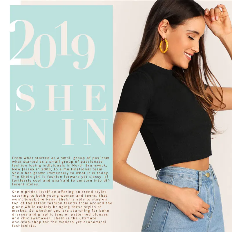 SHEIN Короткий Топ С Перекрещенной Спинкой Женский Летний Черный Топ С Коротким Рукавом