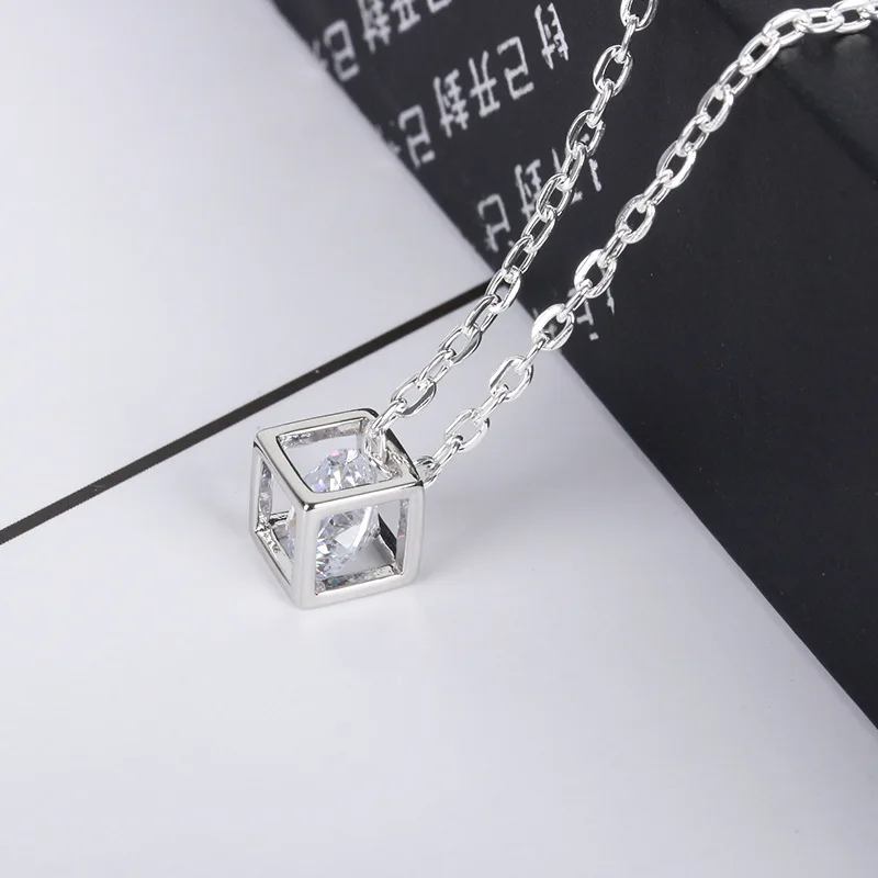2017 New Fashion Crystal Zircon Cube Box Pendant Necklace For Women Jewelry Gold Color Silver Chain Necklaces Wholesale | Украшения и