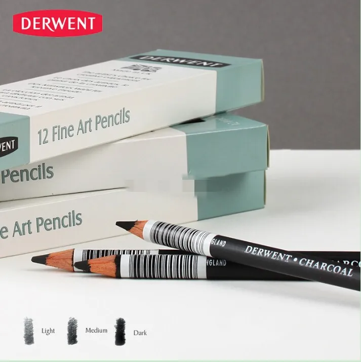 Derwent растворимый уголь карандаш свет/средний/Темный 12 шт./лот Профессиональный