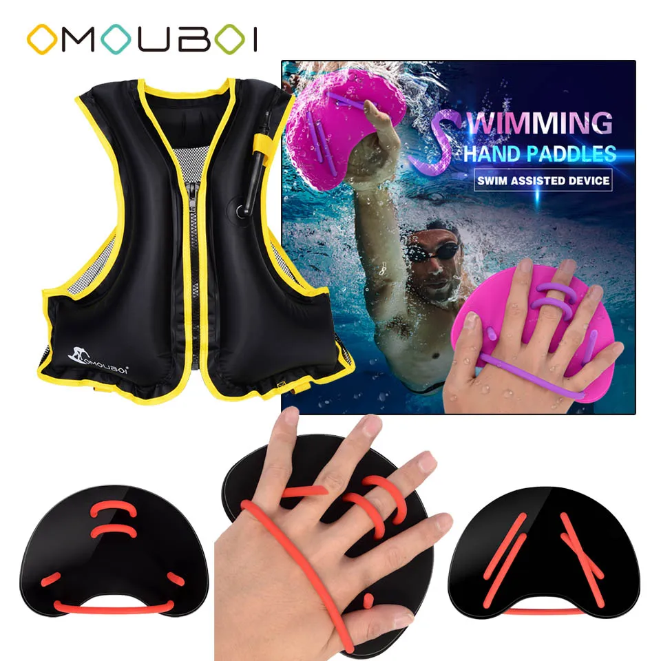 OMOUBOI взрослых Черный отрегулировать строка Пластик Плавание Training Руки Ласты