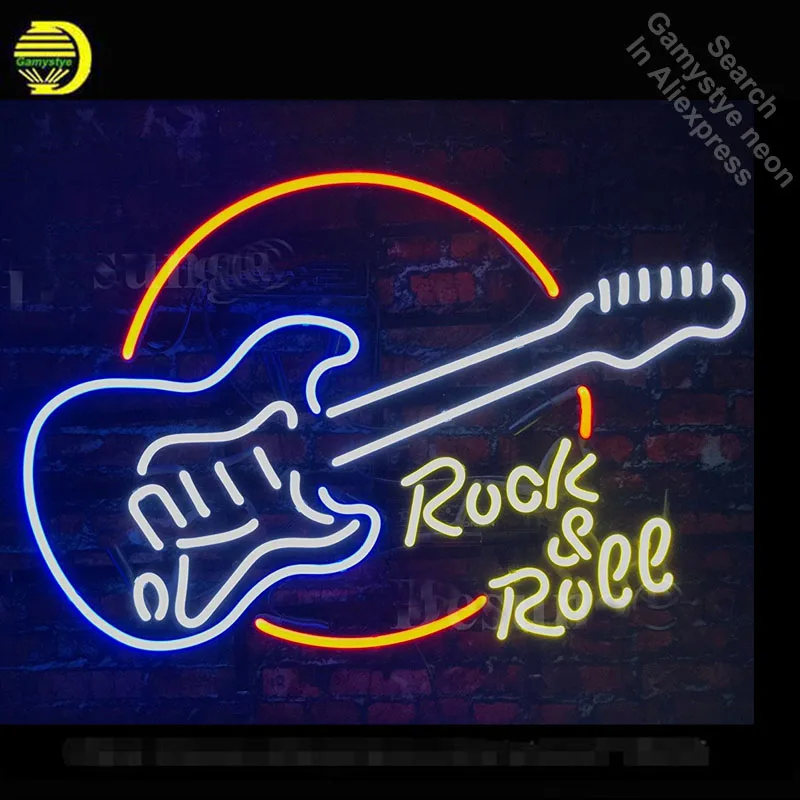 Неоновая вывеска для гитары Rock Roll неоновая лампочка стеклянная трубка ручная